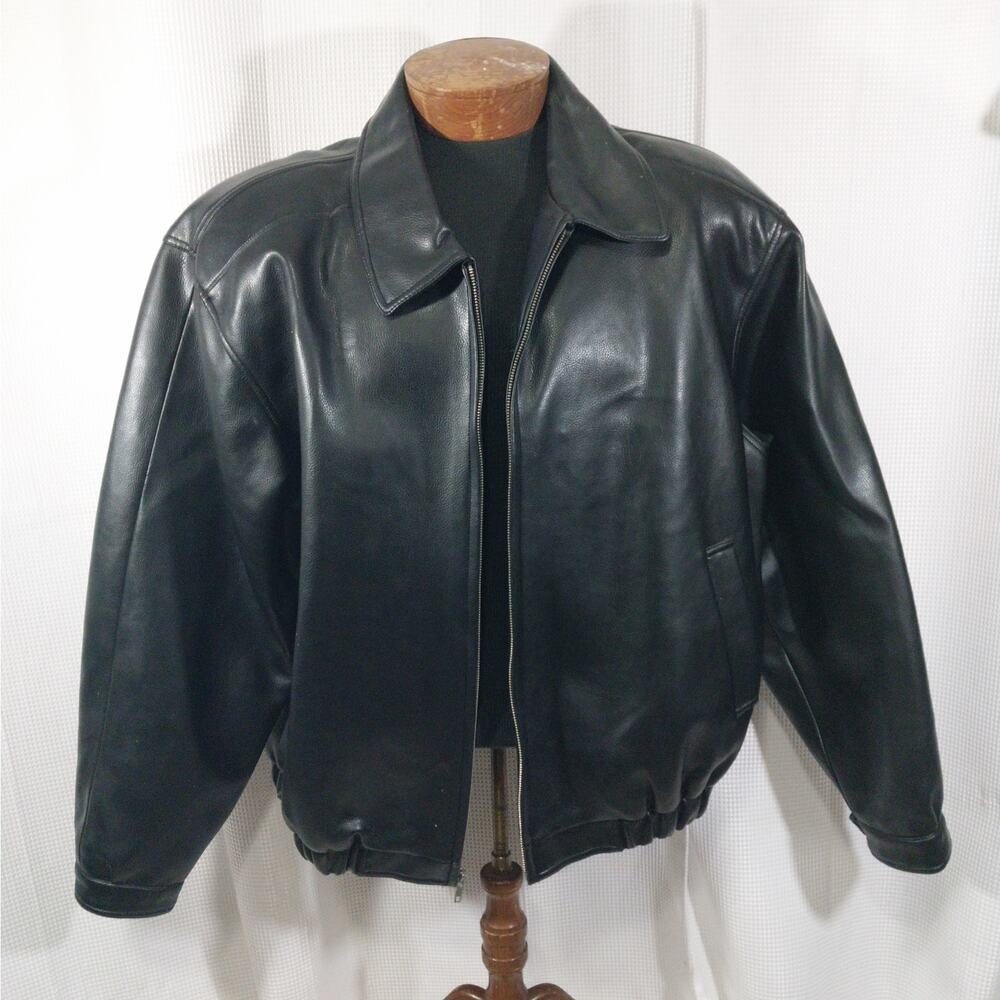 CANYON RIVER BLUES! STRIKING BLACK VEGAN LEATHER BOMBER STYLE JACKET! SZ XXL